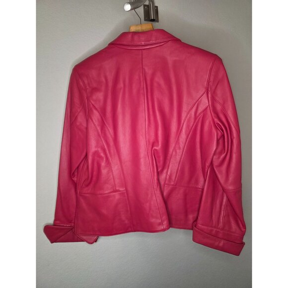 i.e. Pink Buttery Leather Jacket With Zipper Pockets & Notched Lapel Large to XL - Picture 8 of 12